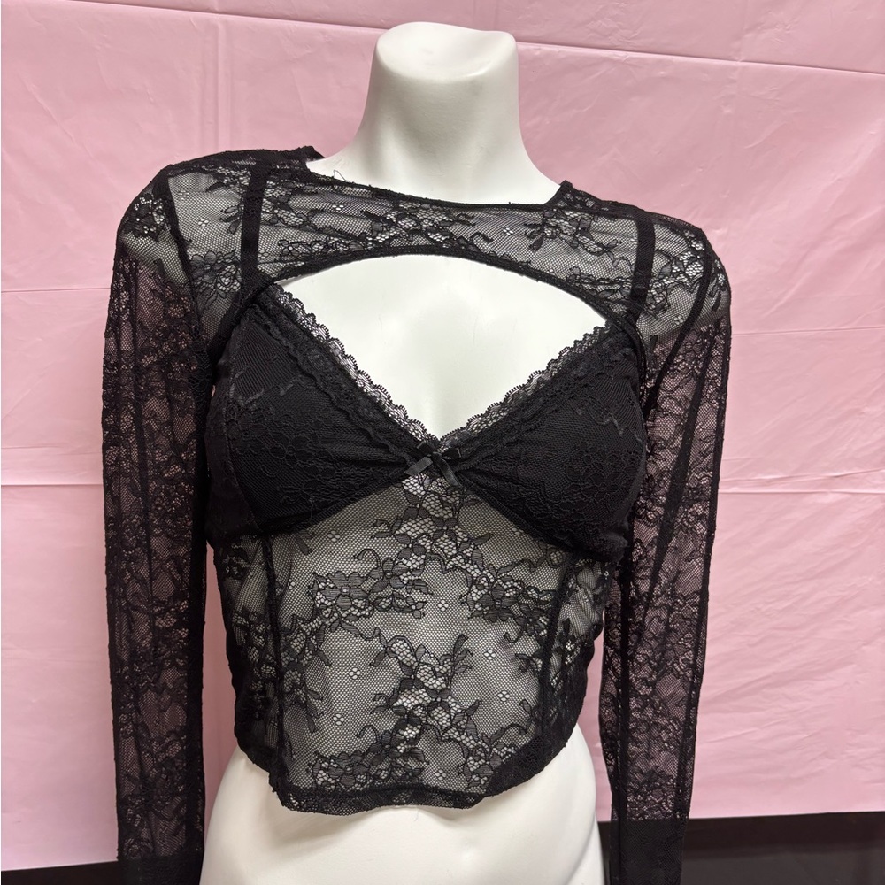 Garage Black Lace Detail Top